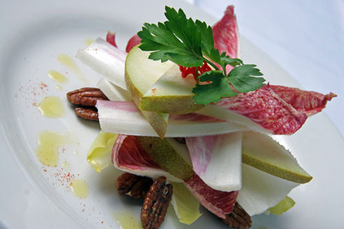 Pear endive salad and candied walnuts